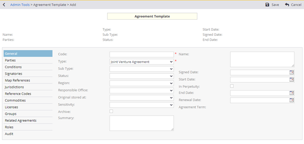 Adding a New Agreement Template